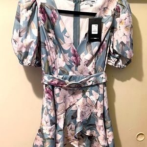 Fashion Nova Before You Bloom Floral Mini Dress-Blue/combo Size Medium